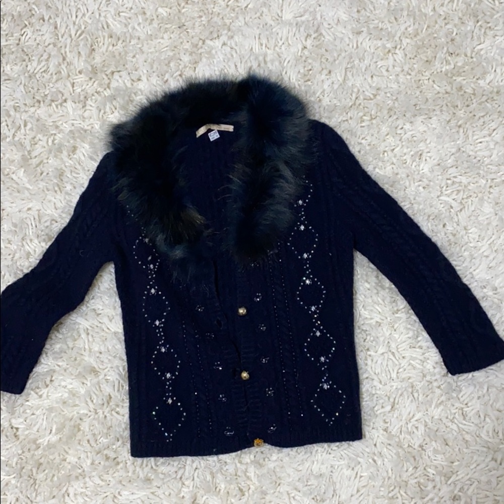 Roberto Cavalli class fox Fur sweater navy blue Y2K 90s vintage size 44